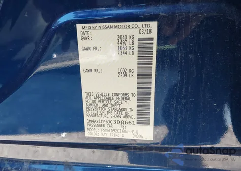 2018 Nissan Leaf Sv z USA, uszkodzony, nr VIN 1N4AZ1CP6JC308661
